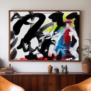 Graffiti Canvas Wall Art Print, Modern Abstract Decor Painting, Extra Large Framed Art, Minimalist Living Room Decor, Black Paintings Prints