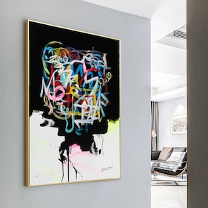Arte abstracto Pintura original Arte moderno hecho a mano Arte original Lienzo Gran pintura abstracta Arte negro Sala de estar Arte de pared Decoración abstracta