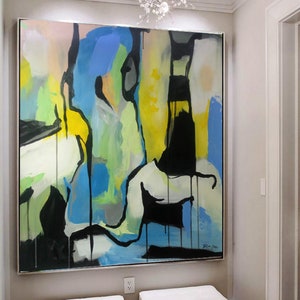 Modern Painting, Contemporary Art, Extra Large Wall Art, Acrylic on Canvas, Original Painting, Blue Painting, Green Painting, Canvas Art