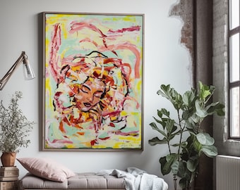 Large Wall Art Decor Contemporary Art Print Large Abstract Colorful Abstract Face Painting Woman Art Painting Gift for Her Wall Art Decor