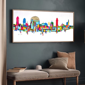 63&quot; Handmade Painting &#39;Jerusalem&#39; | Abstract Painting on Canvas, Acrylic & Gold Leaf | Jewish Art by Ron Deri