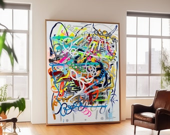 Large Abstract Art Painting Canvas Abstract Print Modern Art Wall Decor White Abstract Colorful Paintings Contemporary Abstract Art Canvas