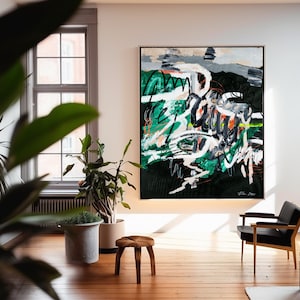 Contemporary Art Modern Abstract Art Painting Canvas Large Abstract Wall Art Decor Green Painting Living Room Decor Extra Large Wall Art
