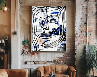 Face Abstract Large Framed Bedroom Wall Art Abstract Art Painting Abstract Wall Decor Canvas Art White Modern Painting Art Prints