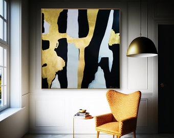 Ethereal Streaks - Gold Leaf Art Abstract Painting Minimalism Art Original Modern Art Large Gold Painting Abstract Art Wall Decor On Canvas