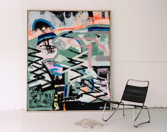 Green Graffiti Abstract Painting, Large Art Print, Contemporary Artwork, Vertical Painting on Canvas, Green Wall Decor, Oversized Painting