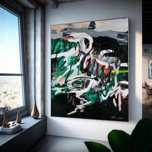 Extra Large Wall Art Abstract Painting Large Wall Art Contemporary Art Modern Abstract Green Painting Living Room Wall Decor Abstract Art 1