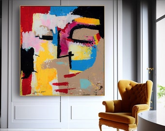 Bold Abstract Art Painting Large Canvas Wall Decor Modern Contemporary Colorful Paintings Print Original Art Large Square Abstract Painting