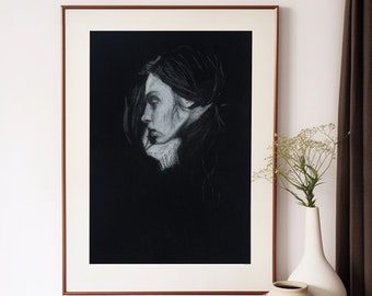 Wonder - Art Print, Woman's Face Charcoal Drawing, Fine Paper Print, Woman Portrait, Modern Wall Decor, Gift for Her, Home Decor Art, Art