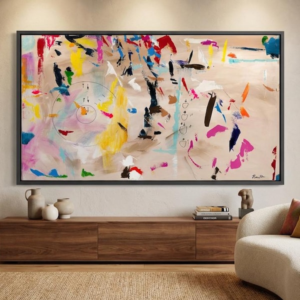 Modern Abstract Painting, Kabbalah Artwork, Large Wall Art, Prints on Canvas, Beige Decor, Jewish Wide Print Abstract
