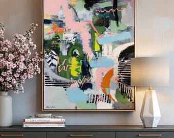 Vibrant Mixed Media Style · Large Color Splash Abstract Print · Funky Eclectic Art For Bold Interiors Loft Walls · Modern Living Room Art