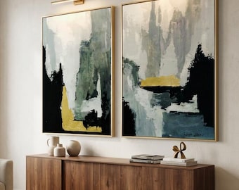 Conjunto de 2 pinturas acrílicas abstractas sobre lienzo, arte mural de gran tamaño