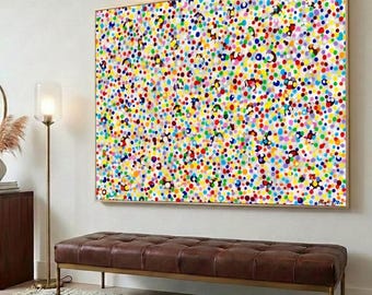 Colorful Abstract Dot Art Canvas Print – Vibrant Wall Art, Modern Home Decor, Contemporary Painting for Living Room or Office Wall Decor