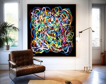 Large wall art, Original abstract art, Modern art, Black abstract, Contemporary art, Print on canvas, Colorful art, Large abstract