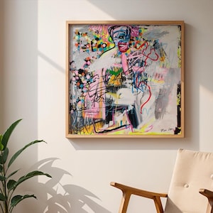 Expressionist Portrait Art Print on Paper, Bold Colorful Abstract Figure with Graffiti Style, Vibrant Contemporary Graffiti Statement Piece