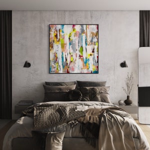 Large Abstract Art, Modern Blue and Beige Abstract Painting, Print on Canvas