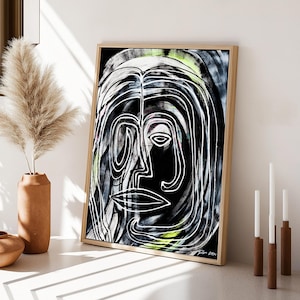 Apartment Decor, Black Face Abstract Wall Art, Minimalist Painting, Large Vertical Print, Modern Art, Contemporary Artwork, Black and White