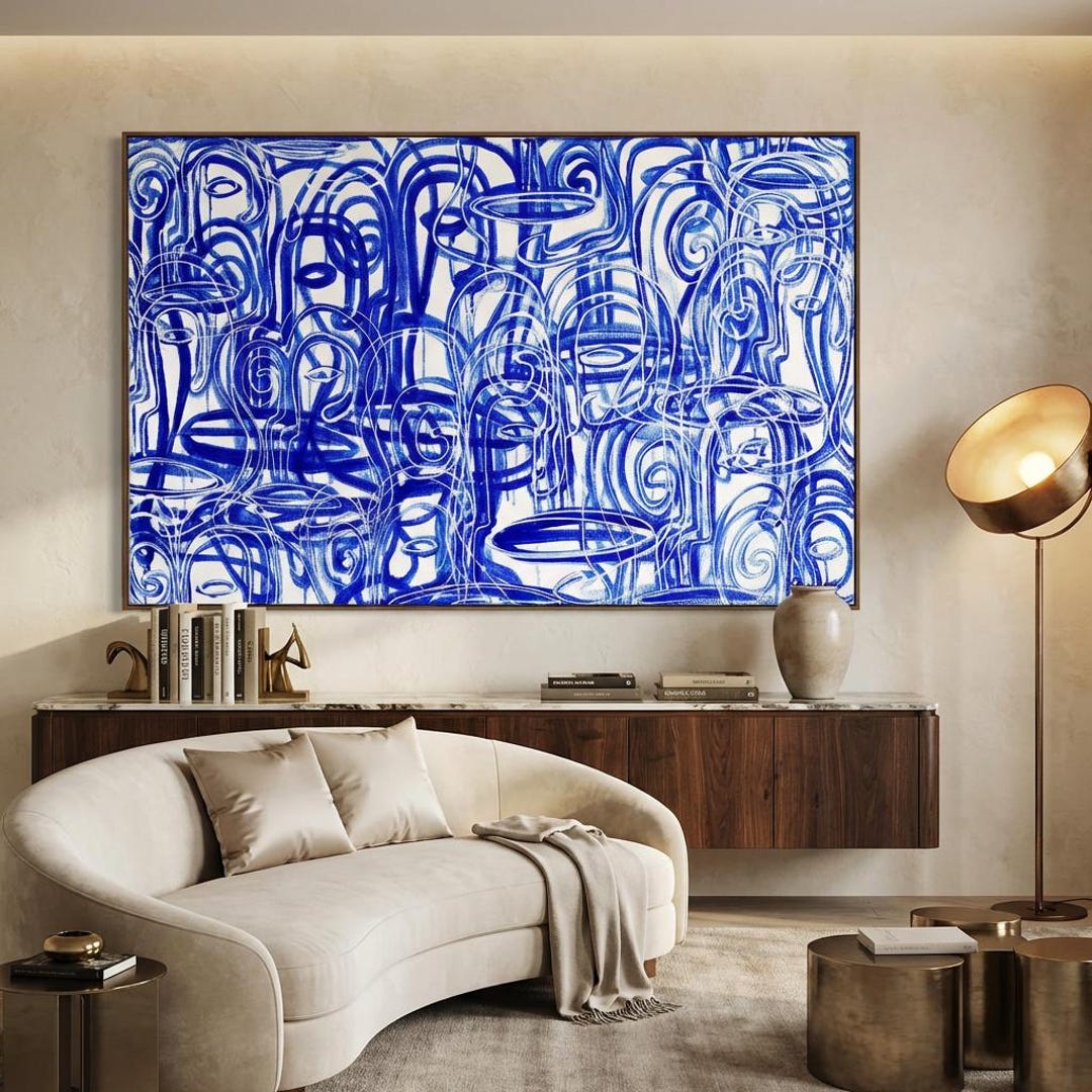 Blue Abstract Faces Art Canvas Print – Modern Living Room Wall Decor - Etsy