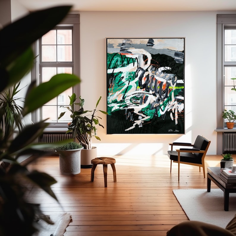 Extra Large Wall Art Abstract Painting Large Wall Art Contemporary Art Modern Abstract Green Painting Living Room Wall Decor Abstract Art