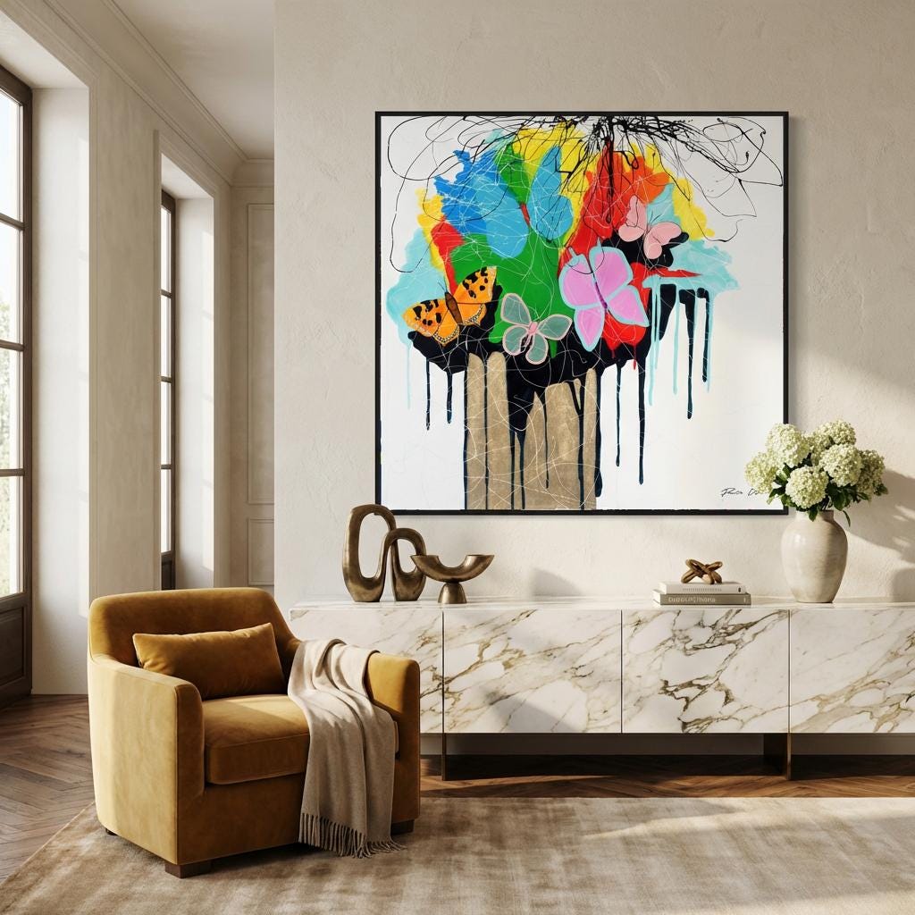 Butterflies Abstract Canvas Wall Art Print Modern Painting Contemporary ...