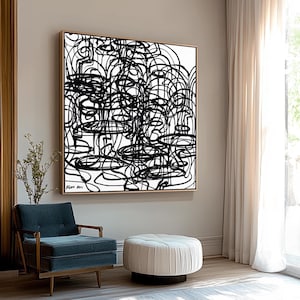 Minimalist Abstract Art Print Abstract Wall Decor Canvas Art Square Black White Painting Prints Face Abstract Large Bedroom Wall Art