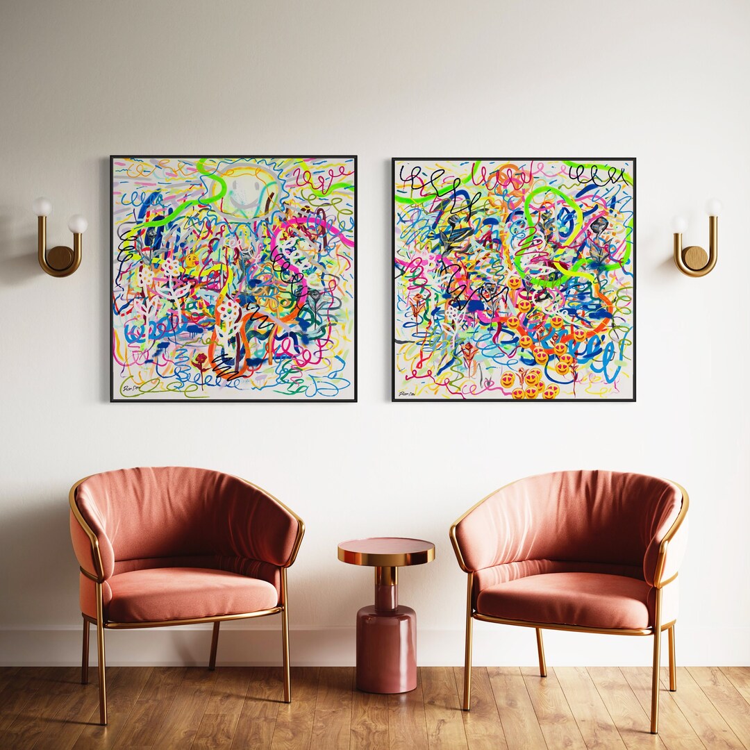 Set of 2 Wall Art Abstract Prints - Set of Two Paintings - Art Print on ...
