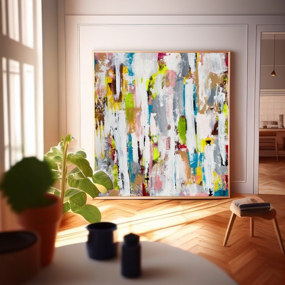 Large Abstract Art Modern Beige Abstract Painting Print on Canvas Contemporary Art Wall Decor Square Abstract Paintings Colorful Abstract