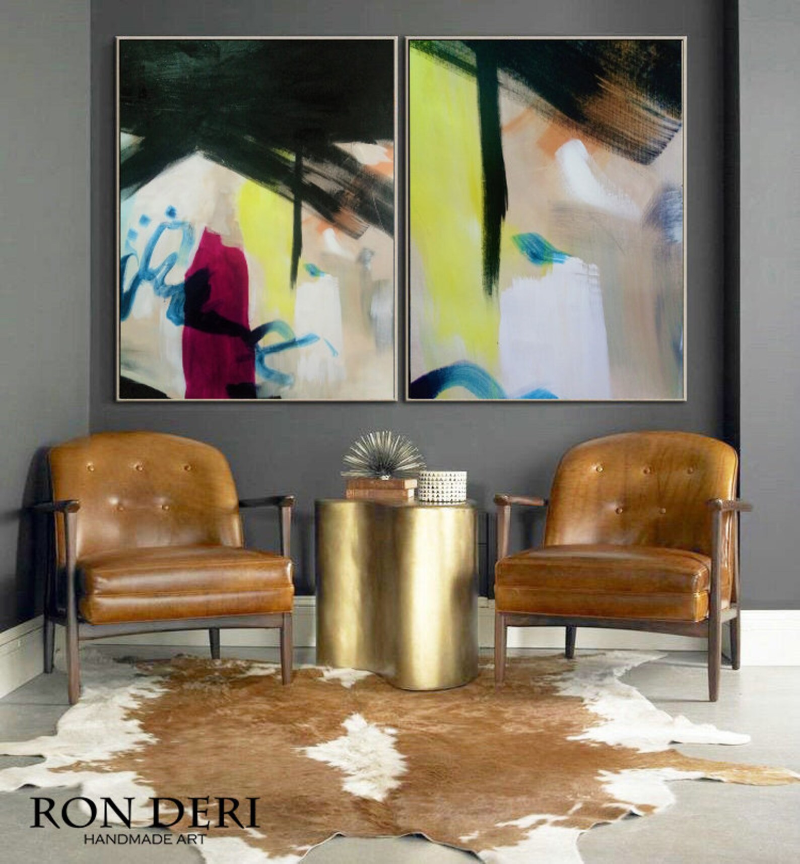 Set of 2 Paintings Acrylic Art on Canvas Oversized Paintings Etsy