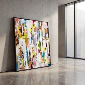 Beige & Blue Abstract Art Print on Canvas, Modern Wall Decor image 2