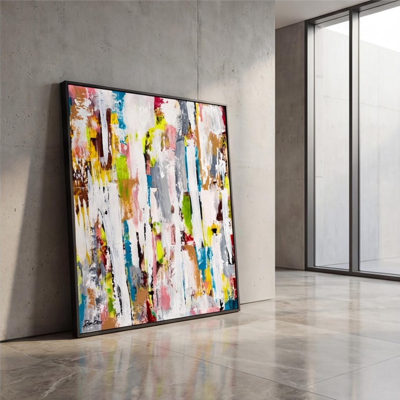 Beige & Blue Abstract Art Print on Canvas, Modern Wall Decor image 2