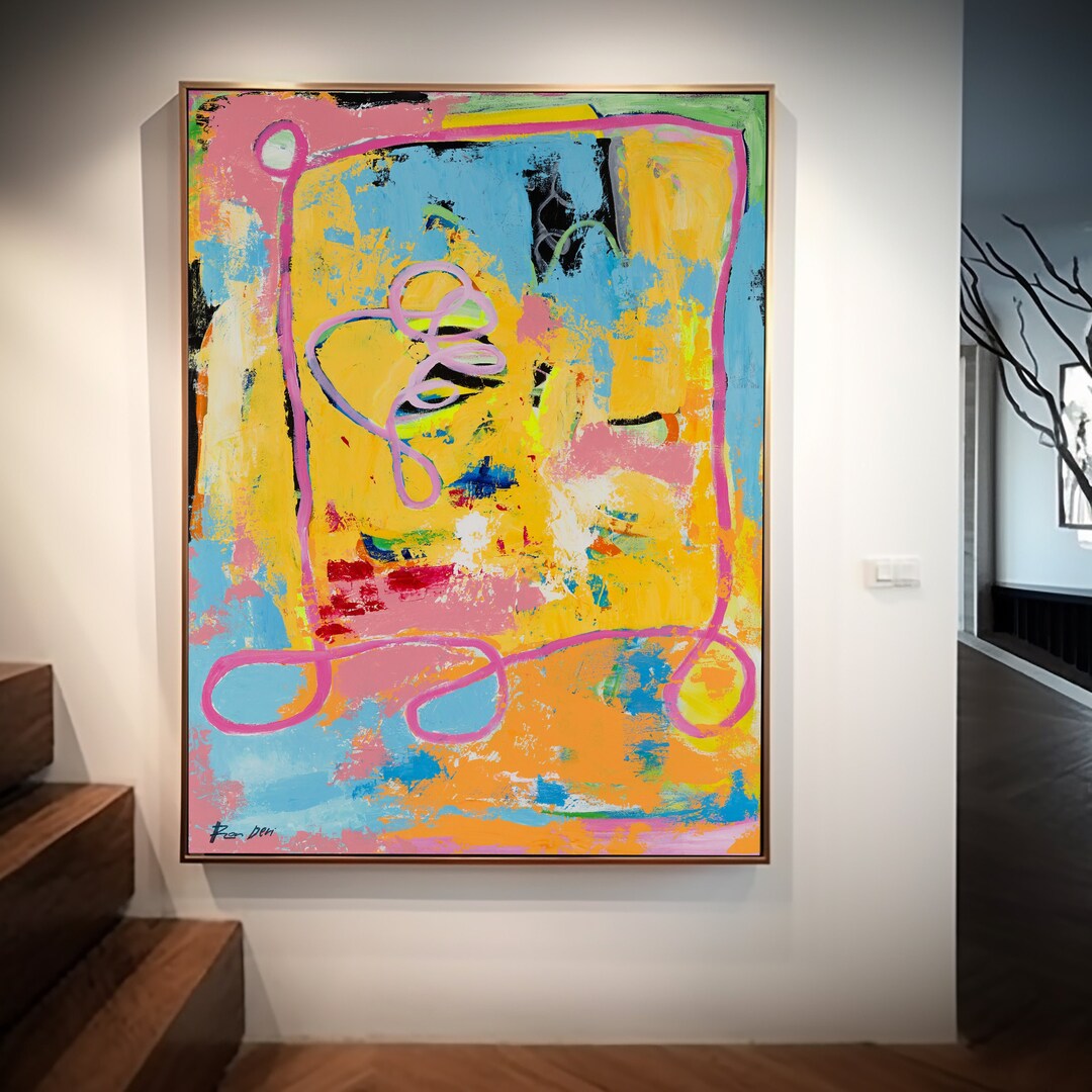 Large Vertical Abstract Art Print Orange and Blue Wall Art Decor Original Art Modern Home Decor