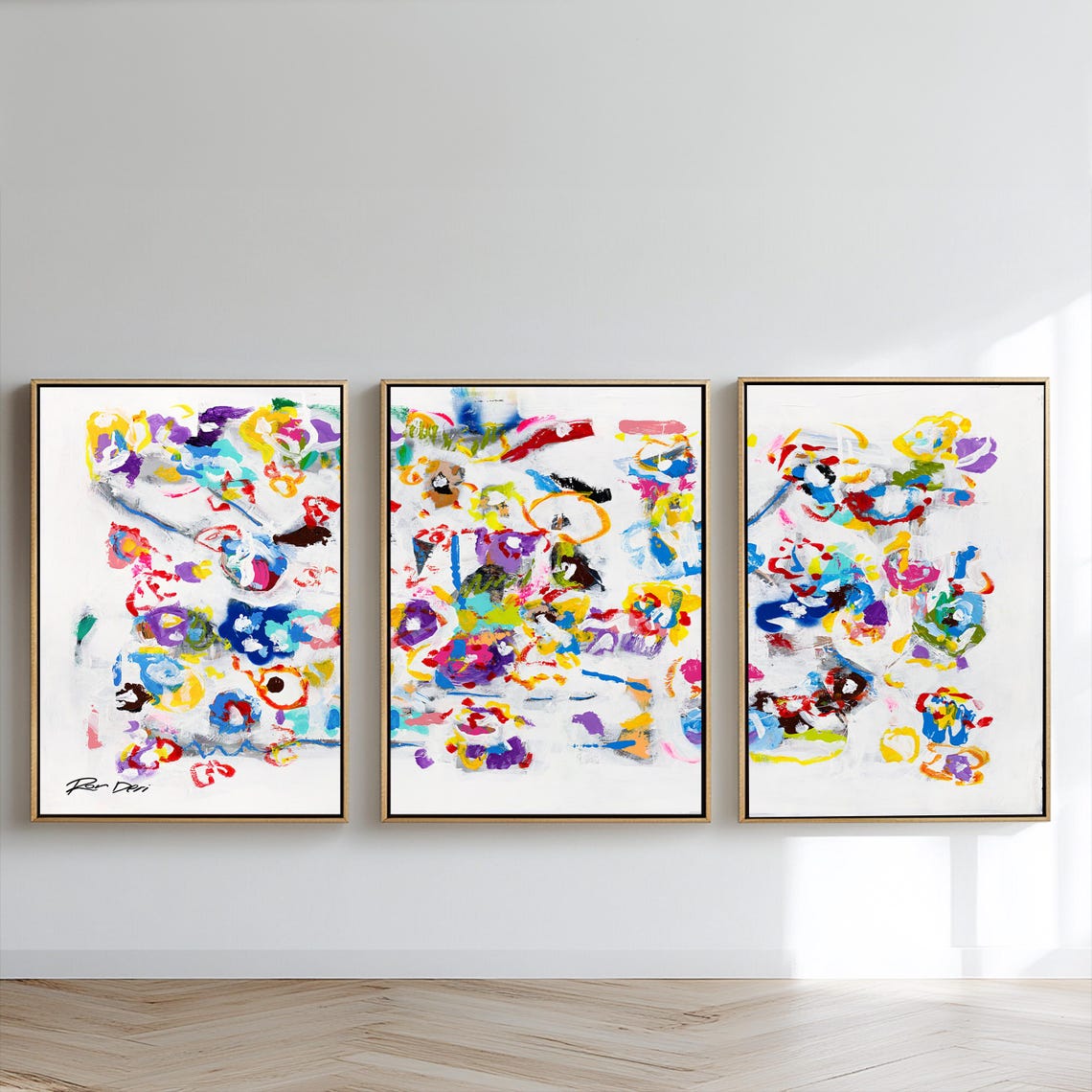 Colorful Flowers Abstract Prints Set of 3 · Above Bed Wall Art Bedroom ...