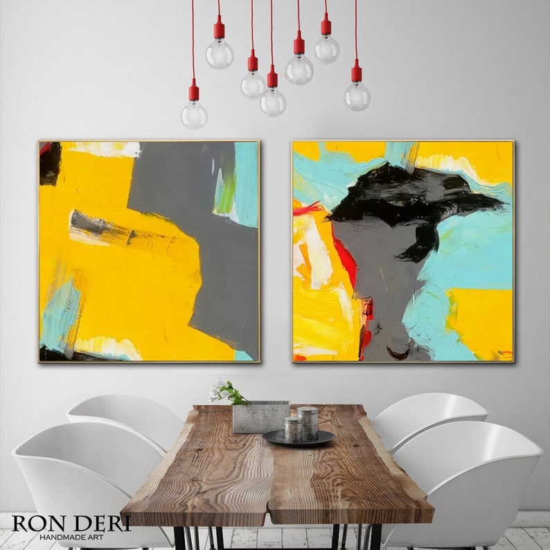 Set of 2 Paintings Acrylic Art on Canvas Oversized Paintings Etsy