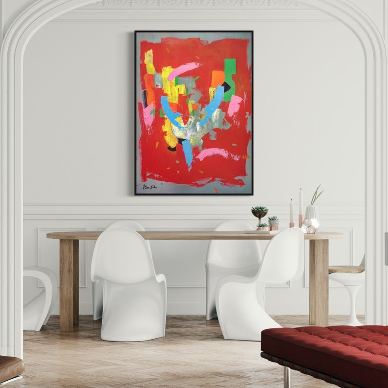 Red Abstract Painting Original Art Large Wall Art Office - Etsy