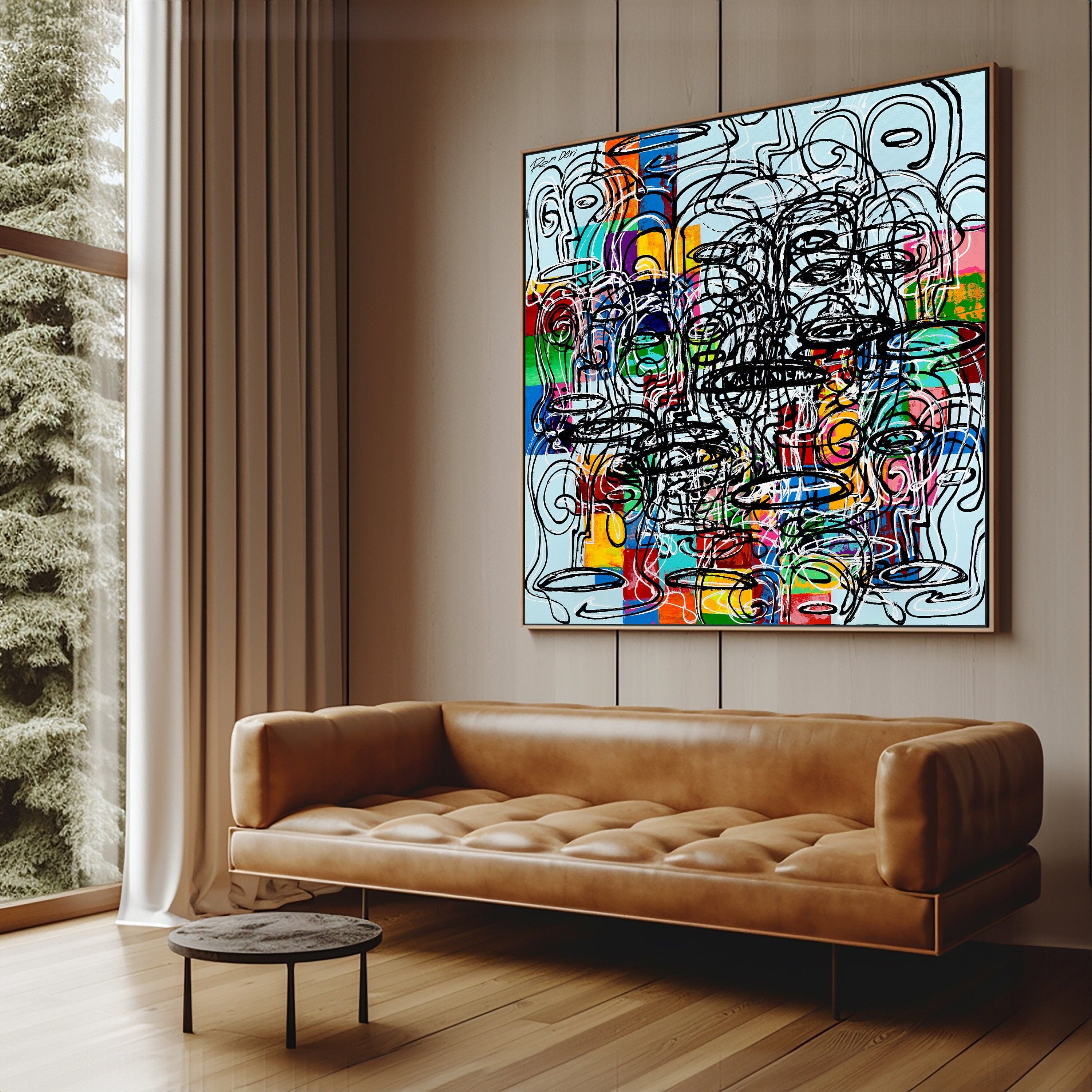 Colorful Modern Abstract Wall Art - Living Room Decor Large Framed Canvas Wall Art Print - Square Art Print - Bedroom Above Bed Decor Art