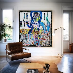 Contemporary Art 'I Robot' | Modern Abstract Painting on Canvas, Colorful Abstract Wall Art By Ron Deri | Stunning Painting on Canvas