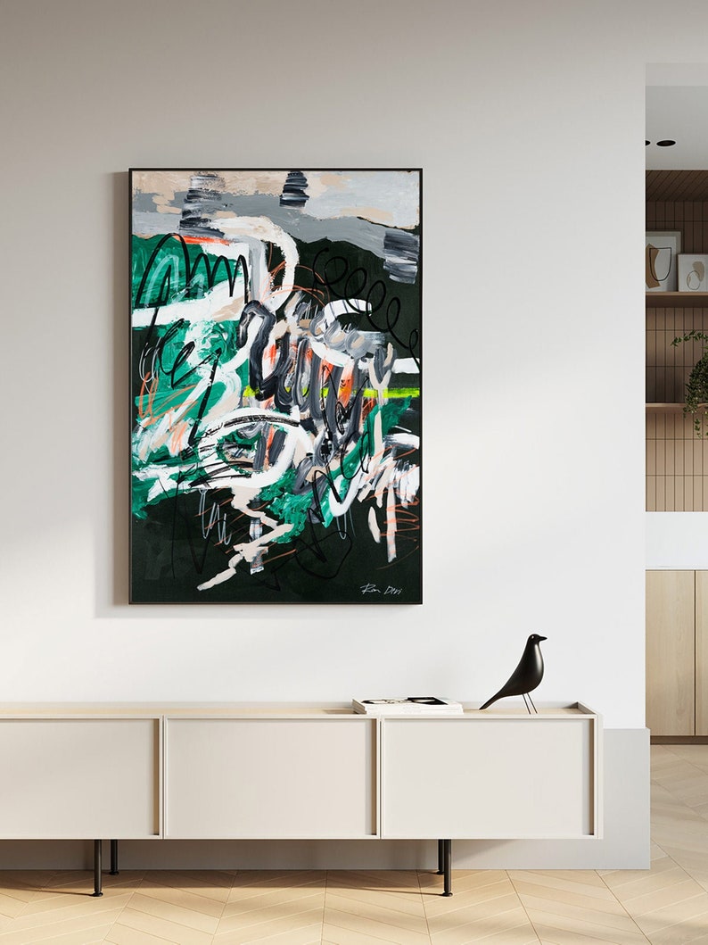 Extra Large Wall Art Abstract Painting Large Wall Art Contemporary Art Modern Abstract Green Painting Living Room Wall Decor Abstract Art 2