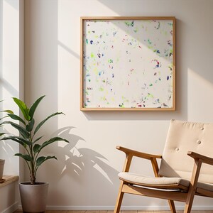 White Background Abstract Art - Paper Print with Neon Paint - Modern Minimalist Artwork - Living Room or Office Decor - Abstract Art Paper