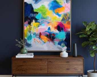 Multicolor Abstract Print on Canvas · Vivid Wall Art Painting · Soft Cloudscape Art With Drips Brushstrokes
