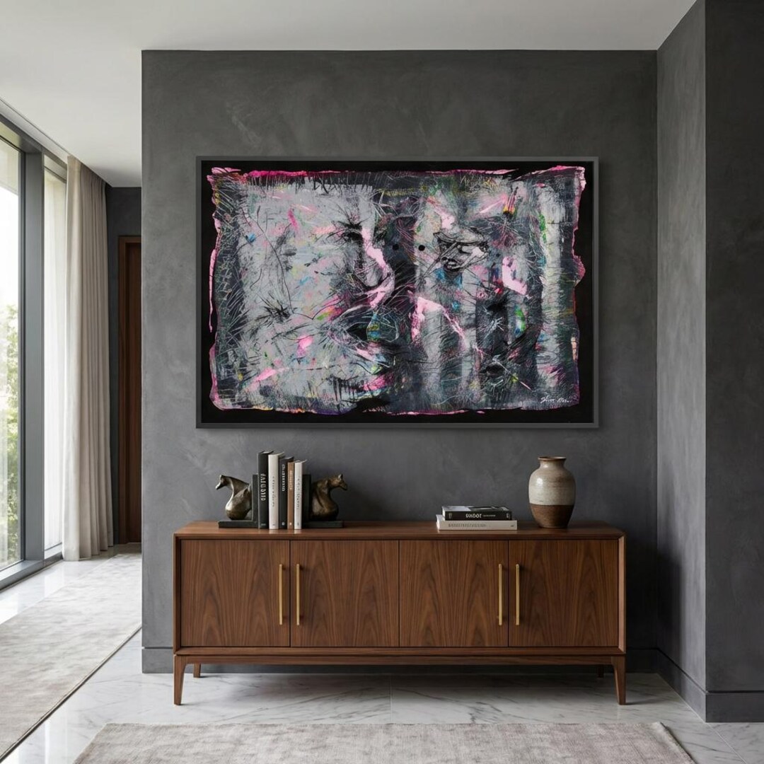 Faces Black and Pink Abstract Print, Wall Art Decor, Modern Abstract ...