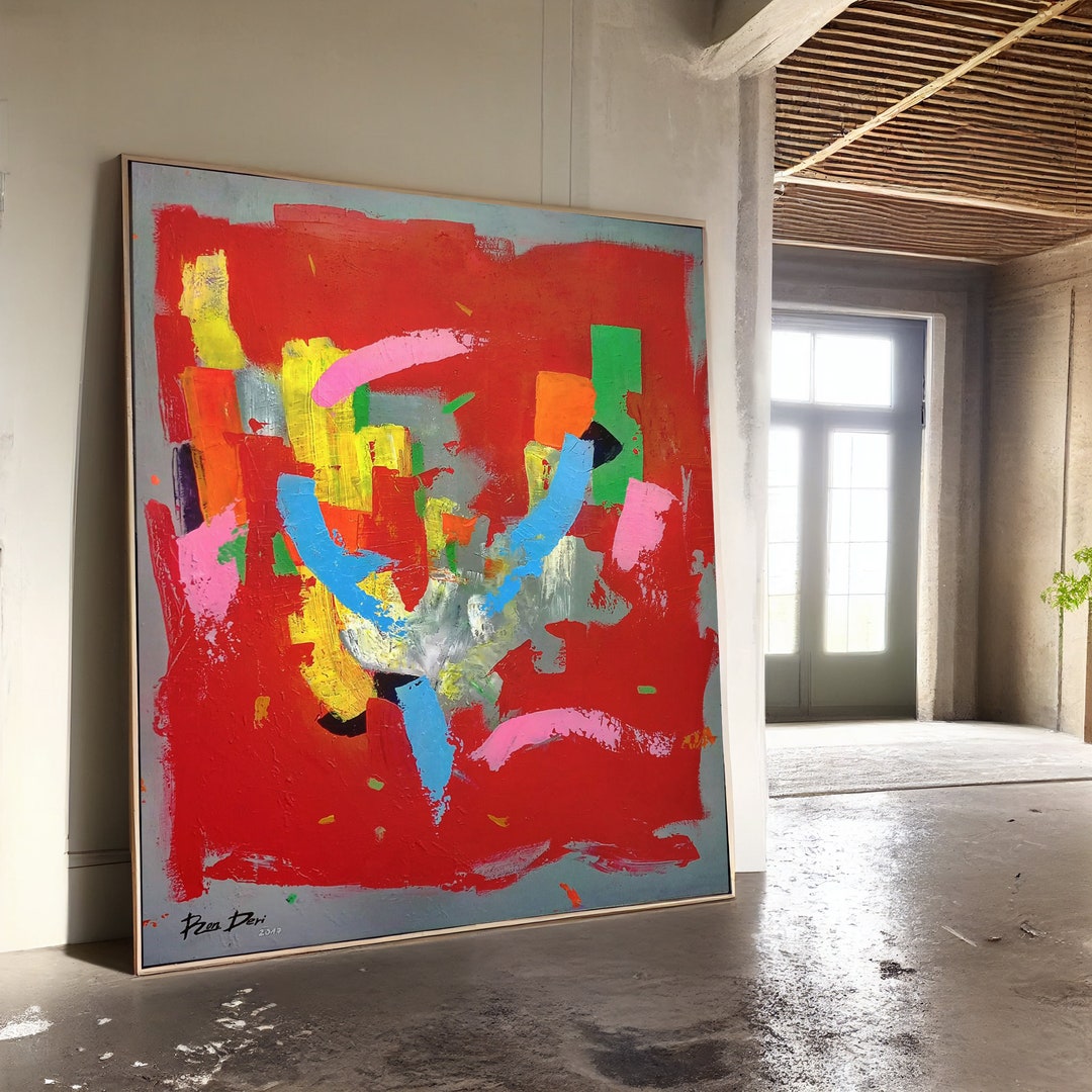 Red Abstract Painting, Original Art, Large Wall Art, Office Decor, Wall Decor, Living Room Art