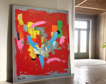 Red Abstract Painting, Original Art, Large Wall Art, Office Decor, Wall Decor, Living Room Art, Paintings on Canvas, Painting Abstract Art