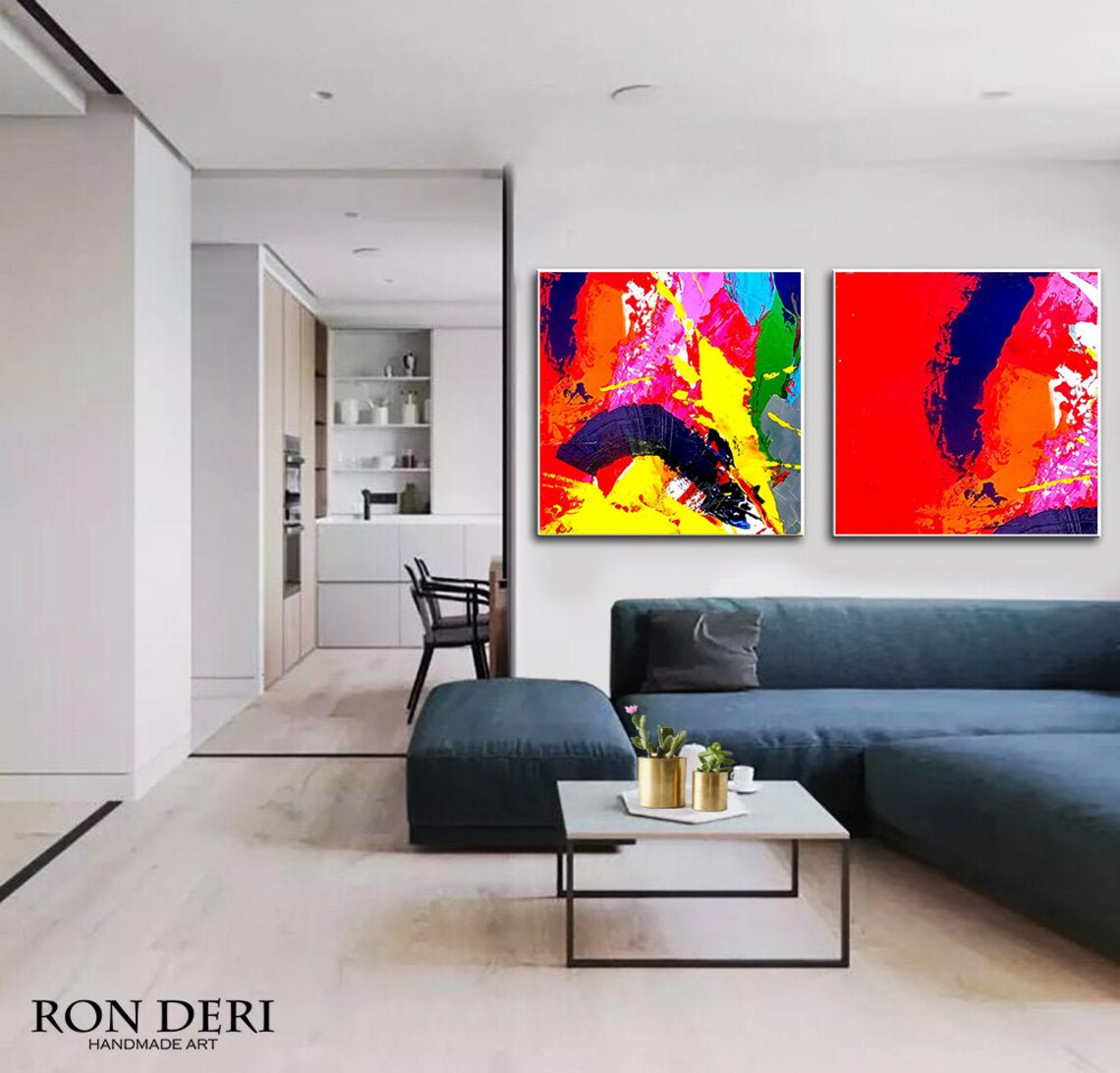Set of 2 Paintings Acrylic Art on Canvas Oversized Paintings Etsy