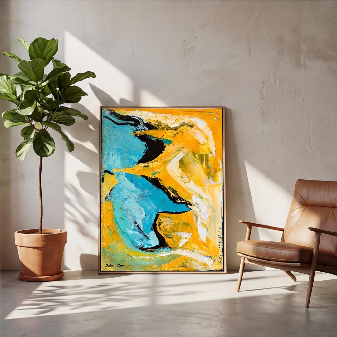 Abstract Canvas Art Print: Yellow & Blue Modern Painting - Etsy