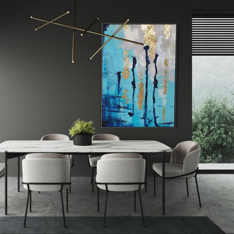 Extra Large Wall Art Blue Abstract Canvas Art Oversized Etsy