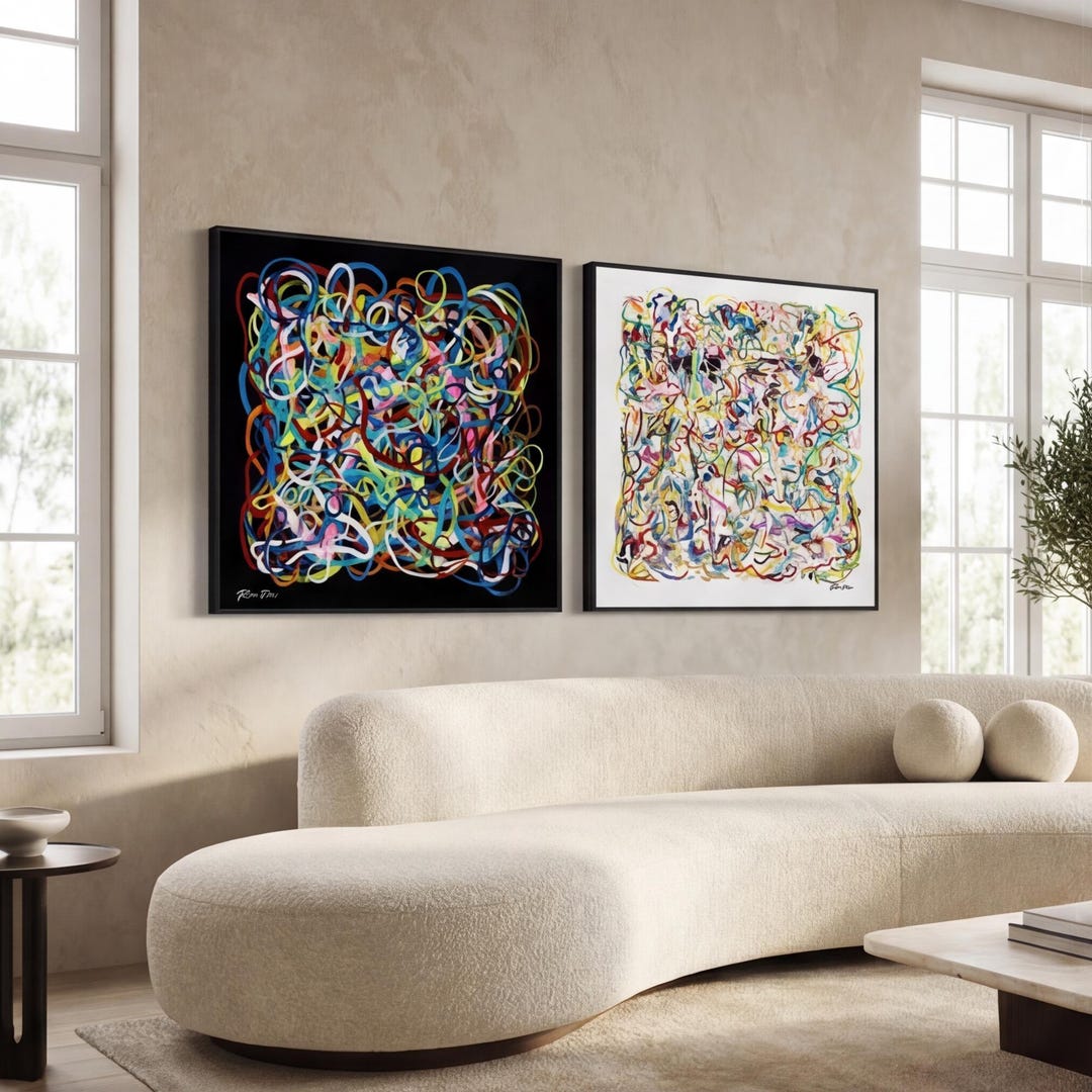 Wall Art Set - Art Print Set of Two - Abstract Art Set - Black and