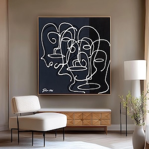 Minimalist Black Abstract Wall Art Print Decor Canvas Art Square Black Painting Art Prints Face Abstract Large Modern Bedroom Wall Art