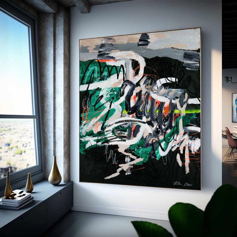 Extra Large Wall Art Abstract Painting Large Wall Art Contemporary Art Modern Abstract Green Painting Living Room Wall Decor Abstract Art 1