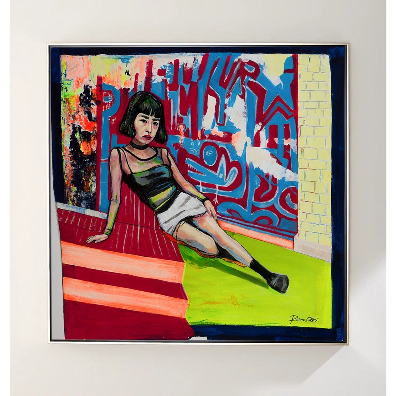 Woman Painting on Canvas | Colorful Lady Art | Painting shops on Canvas | Wall Art Decor | Contemporary Painting | Modern Art by Ron Deri