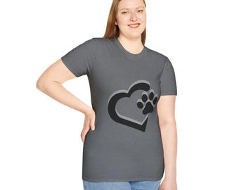 Heart Kitty Paw T-Shirt, Cat Lover Tee, Animal Print Shirt, Cute Graphic Tee, Softstyle Unisex Top